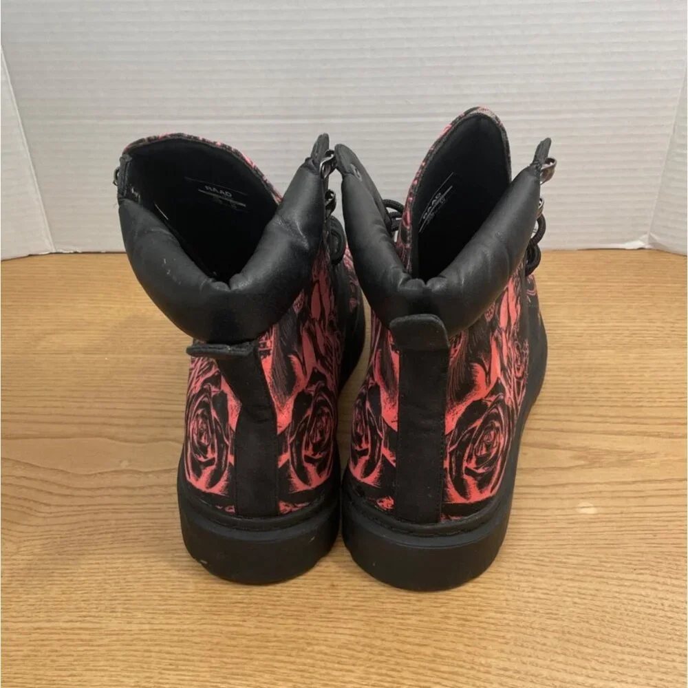 Raad Shop Black Red Boots Mens 13M w Floral Mandala Pattern Lace Up Goth Grunge